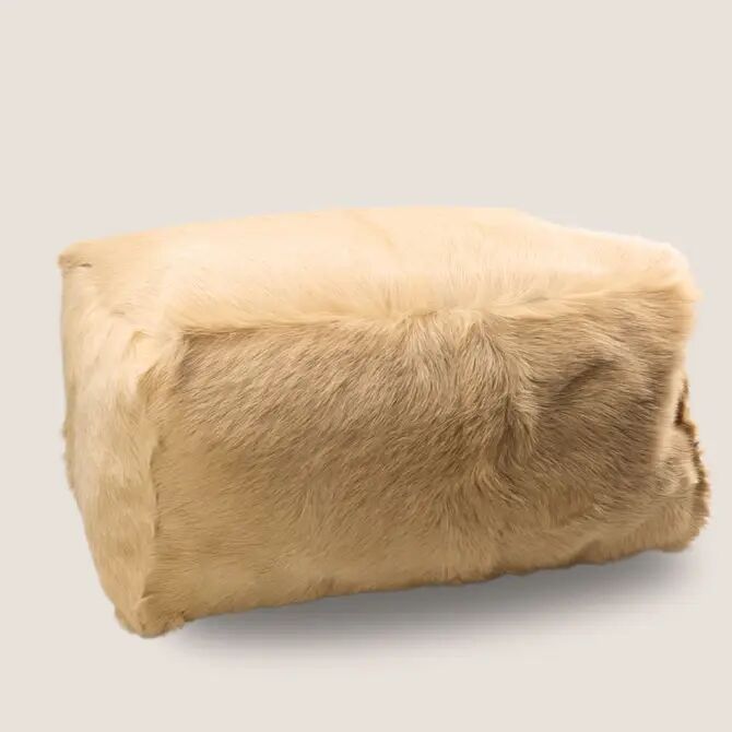 Rectangular Leather Pouf – Natural Goat Hair Decor