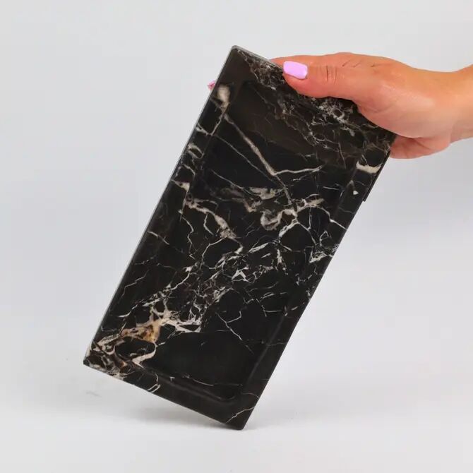 Rectangular Marble Tray – Silver Black Flower Decor