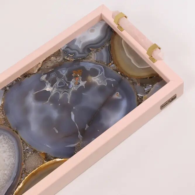 Rectangular NANI Tray – Pink Wood & Agate Crystal Handle