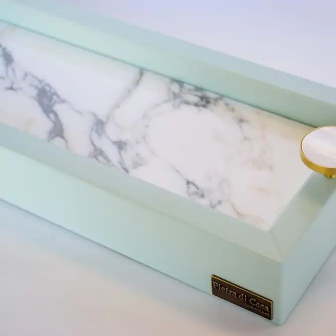 Rectangular Tray NANI – Green Wood & Calacatta Vagli Marble
