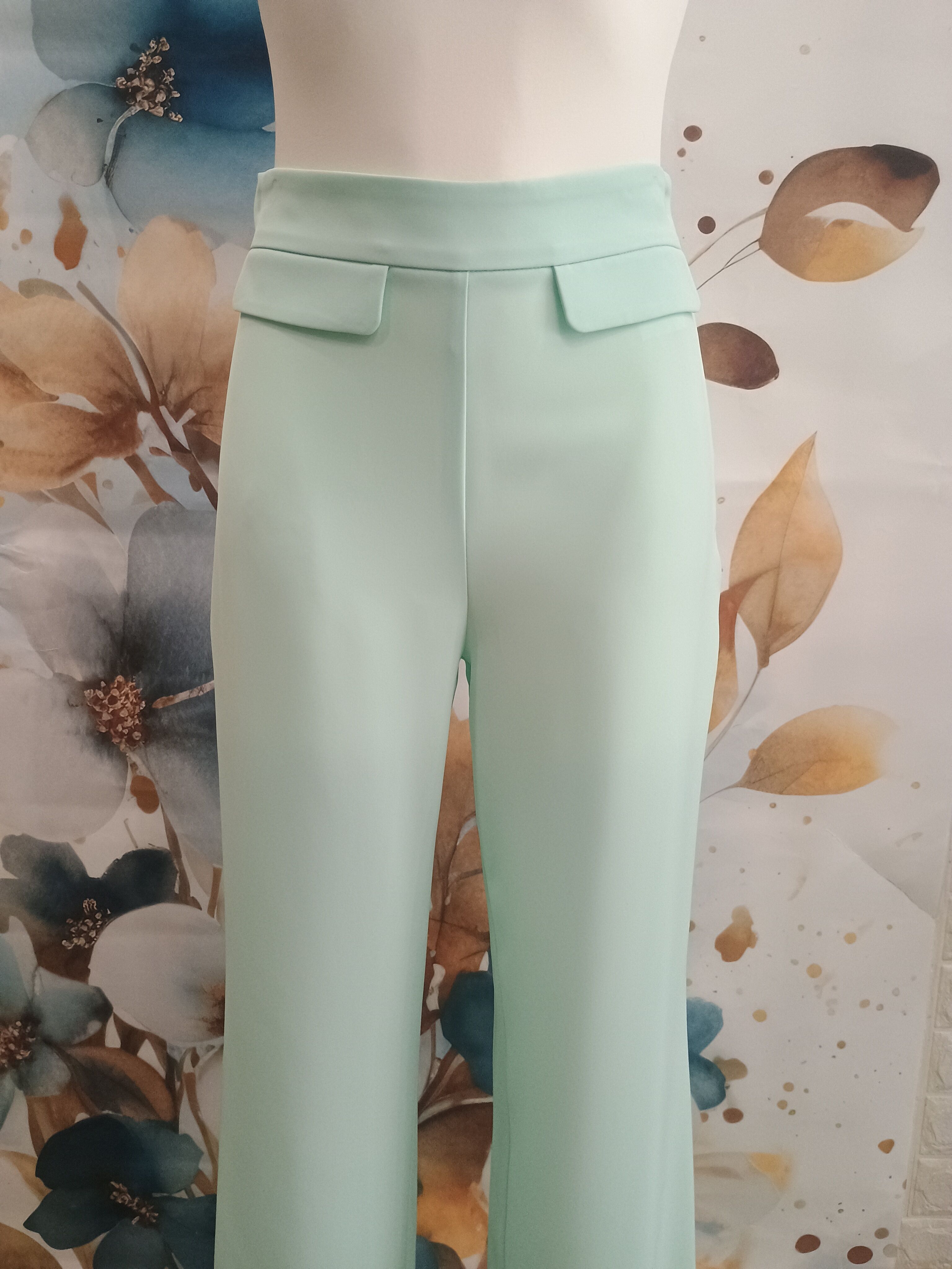 Pantalon fluide bleu myrtille vert turquoise