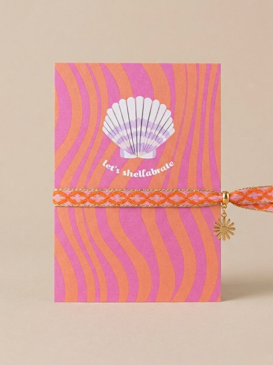 Colorful summer fabric bracelet with charms/pendants, postcard included, stainless steel