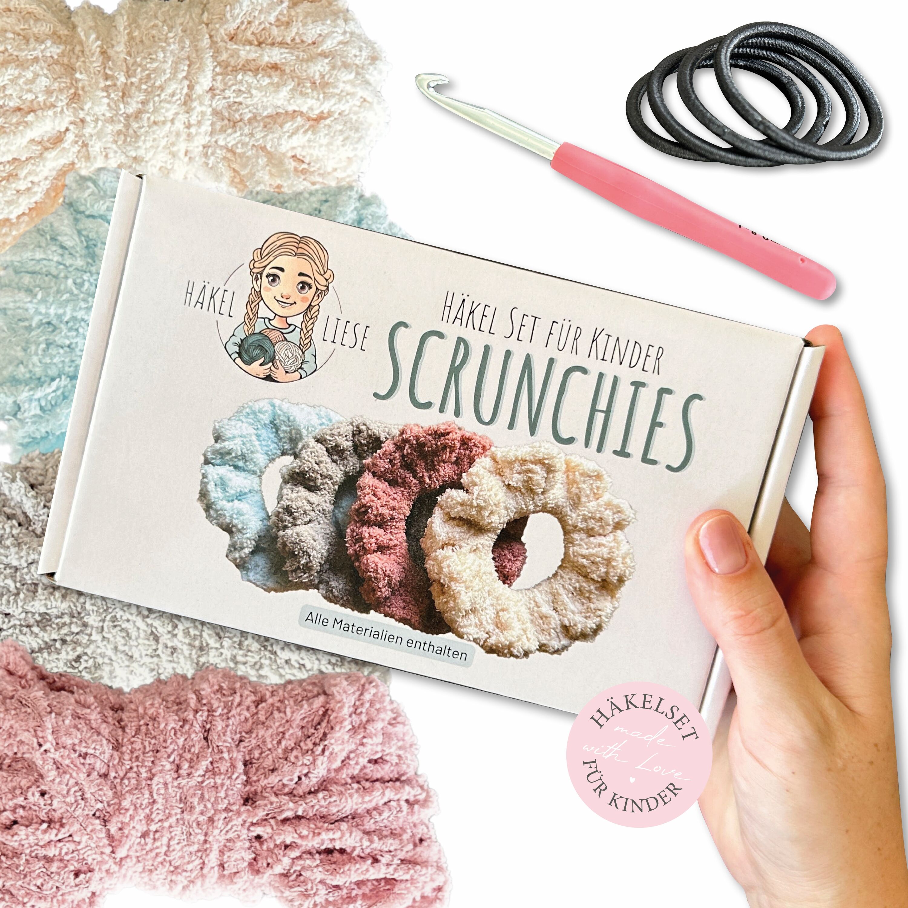 Kit per uncinetto per bambini: elastici per capelli - Regalo per bambine, uncinetto per bambini, kit per uncinetto per bambini, kit per uncinetto per principianti, impara a lavorare all'uncinetto facilmente, piccoli regali, compleanno per bambini, impara a lavorare all'uncinetto, kit fai da te per bambini