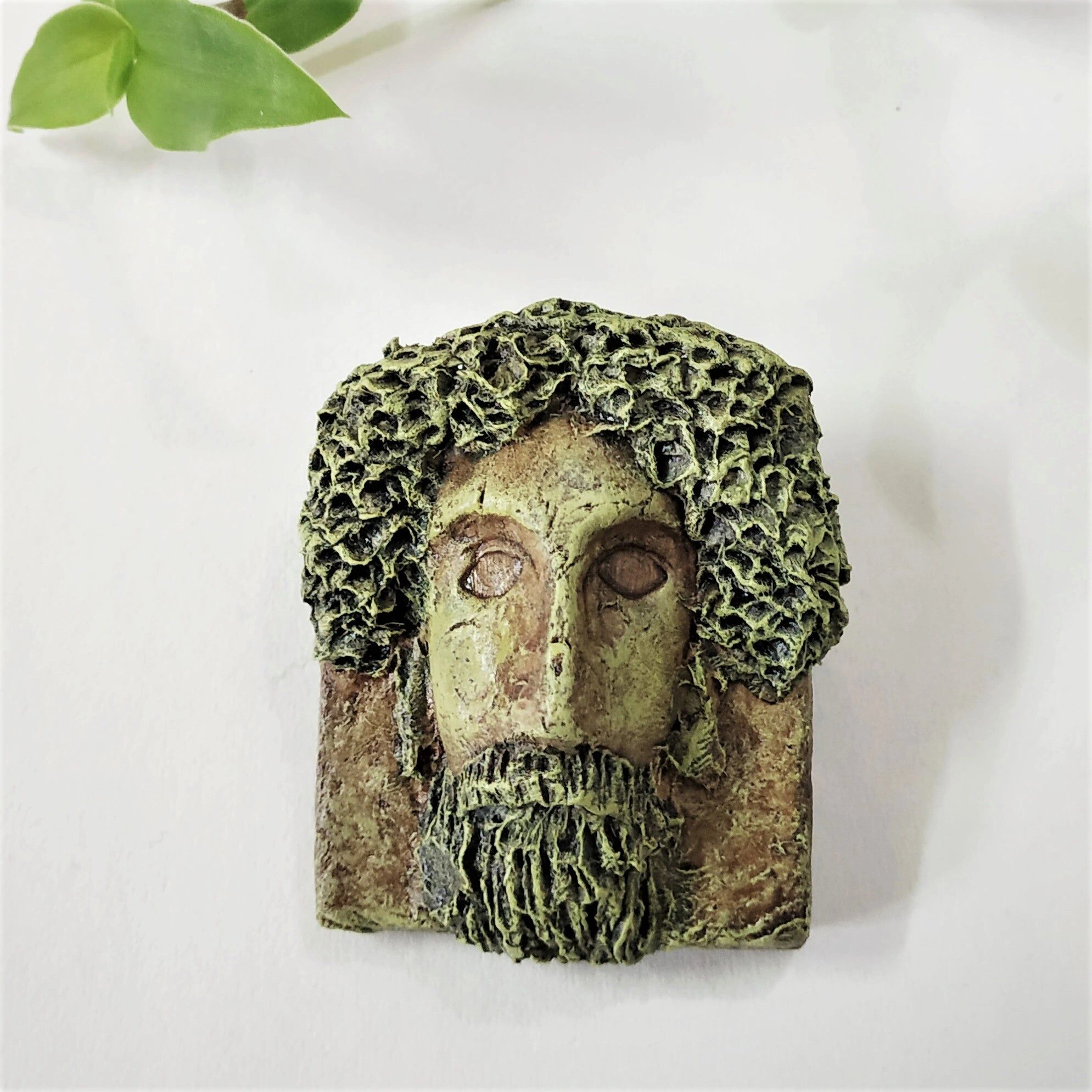 Handcrafted Mask Brooch - Green