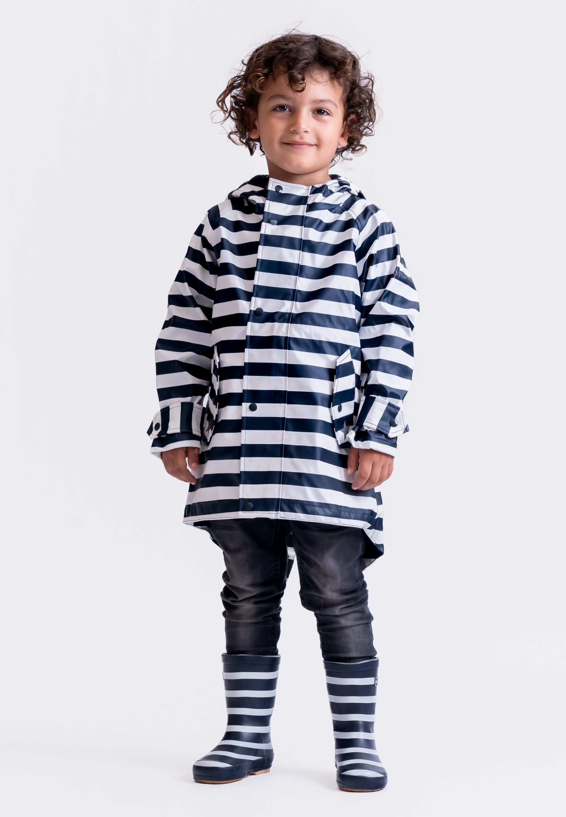 Imperméable enfant - 100% imperméable - rayures bleu marine et blanches