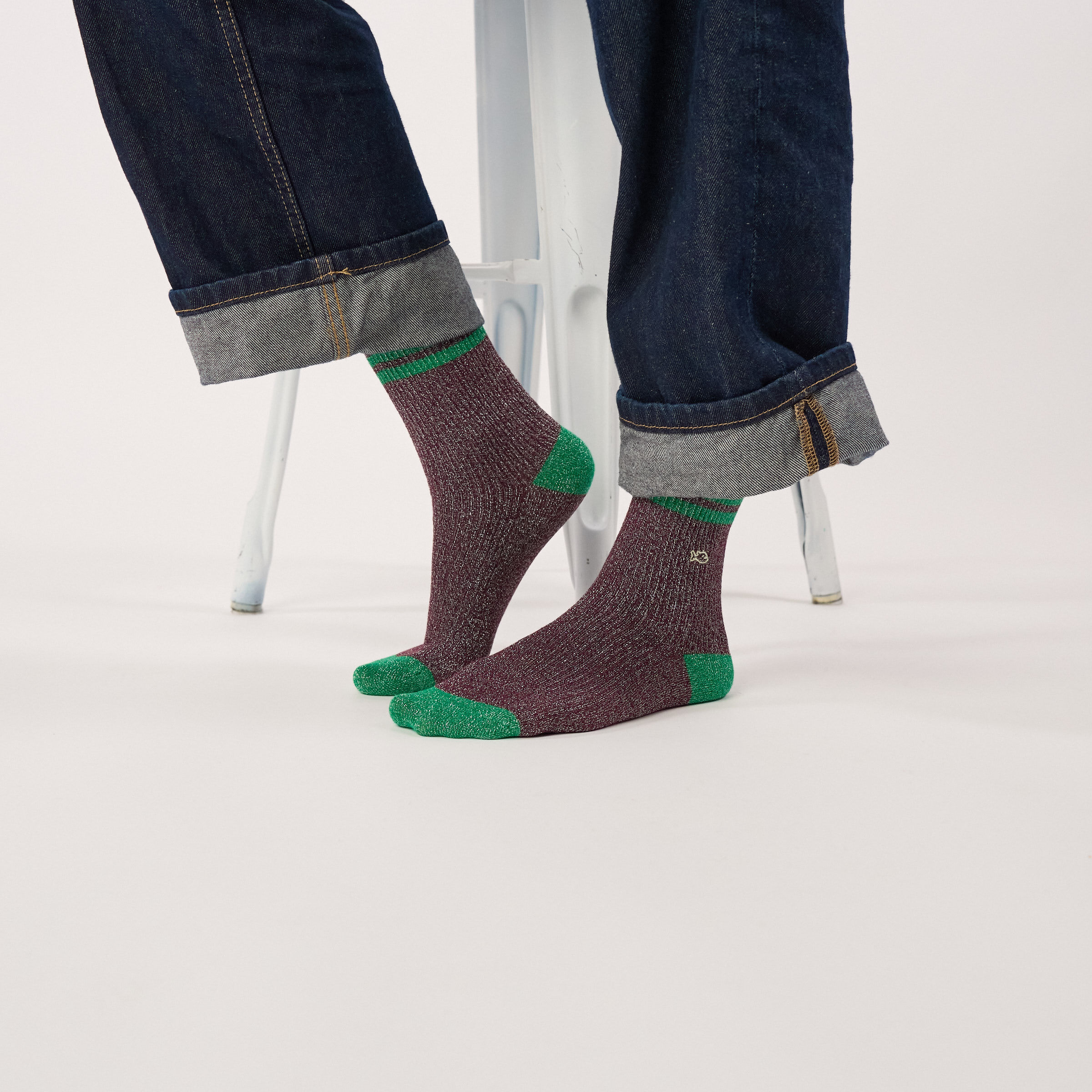 Chaussettes pailletées en coton peigné vintage - Bordeaux