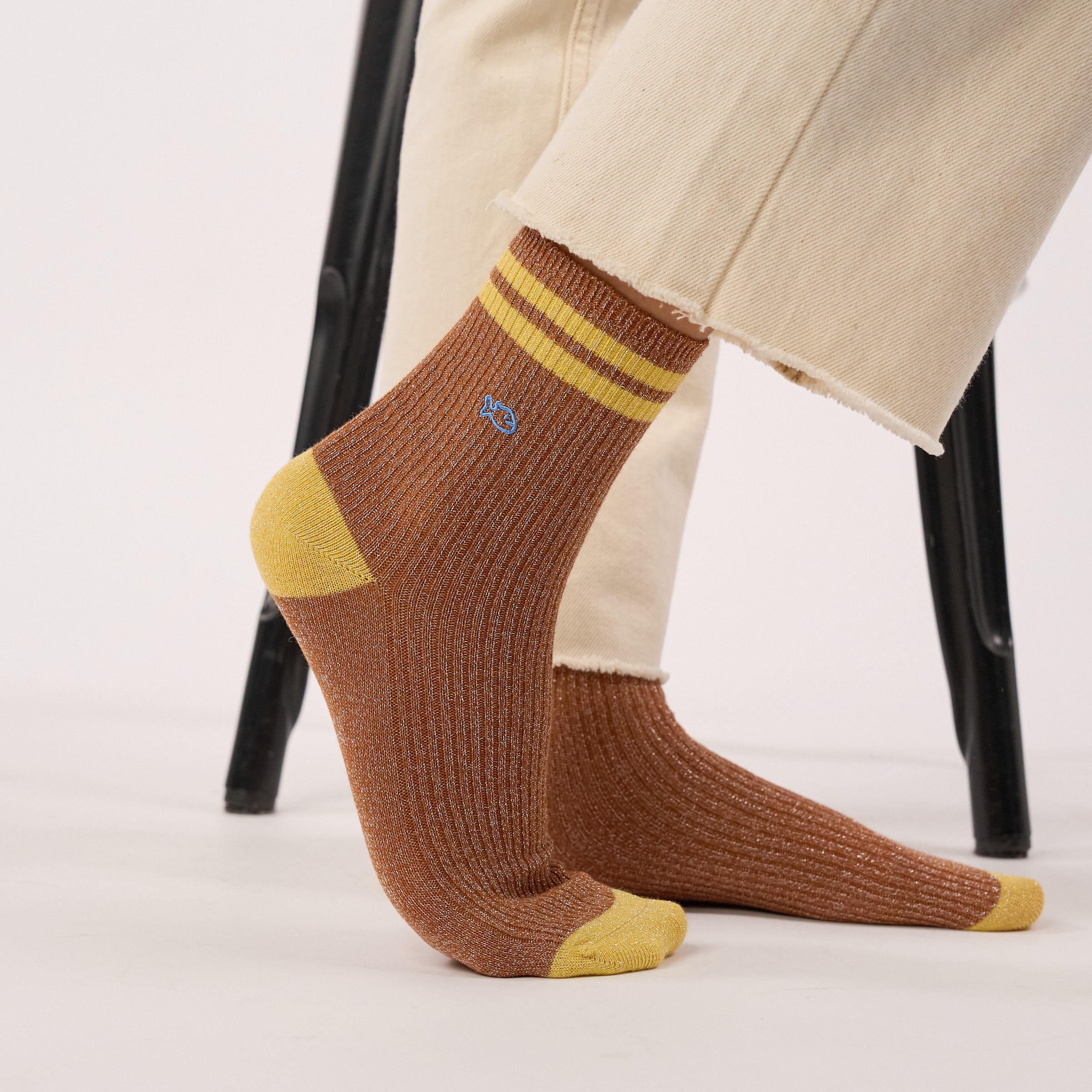 Chaussettes pailletées en coton peigné vintage - Marron