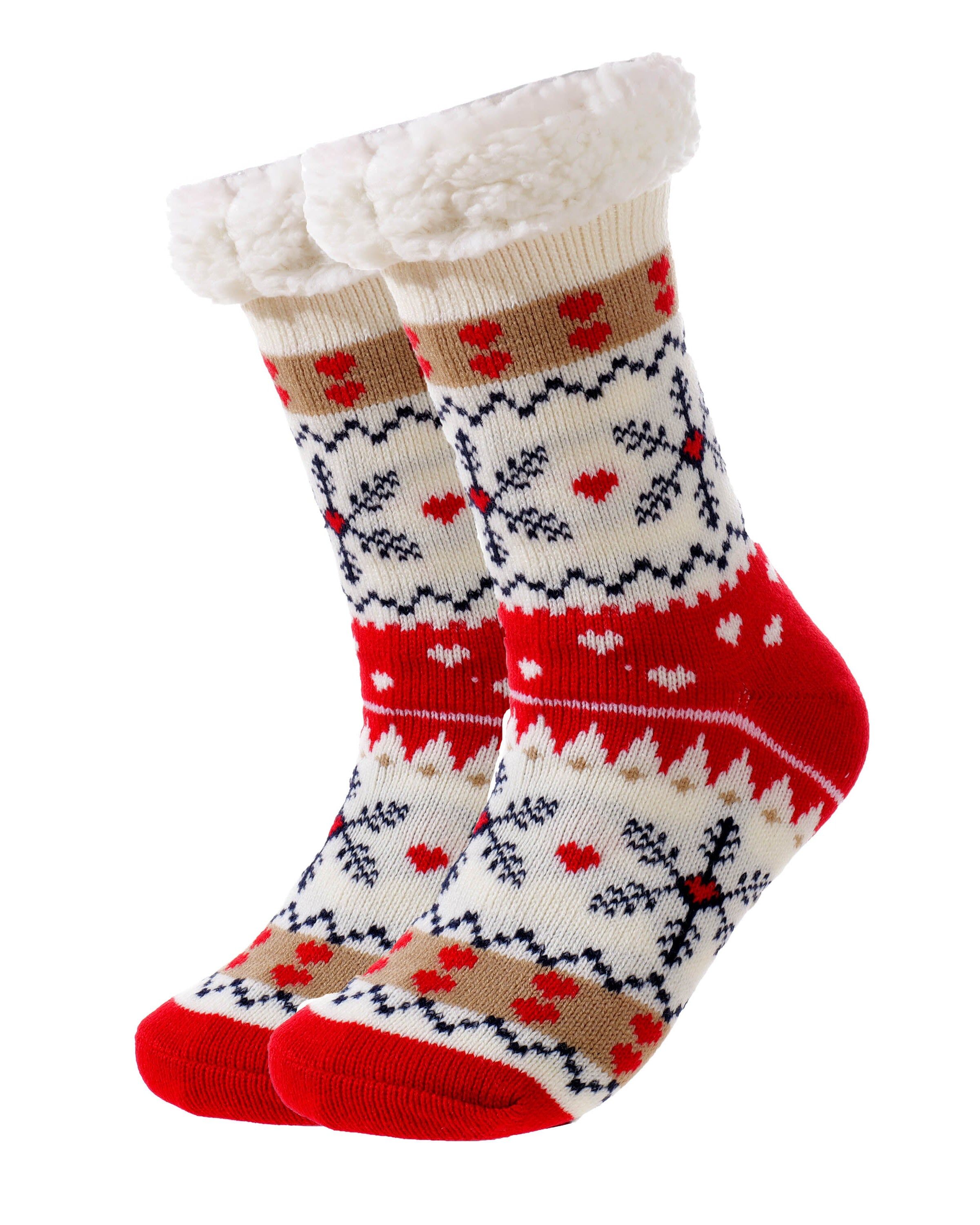 Cozy socks - White/red with snowflakes ADULT
