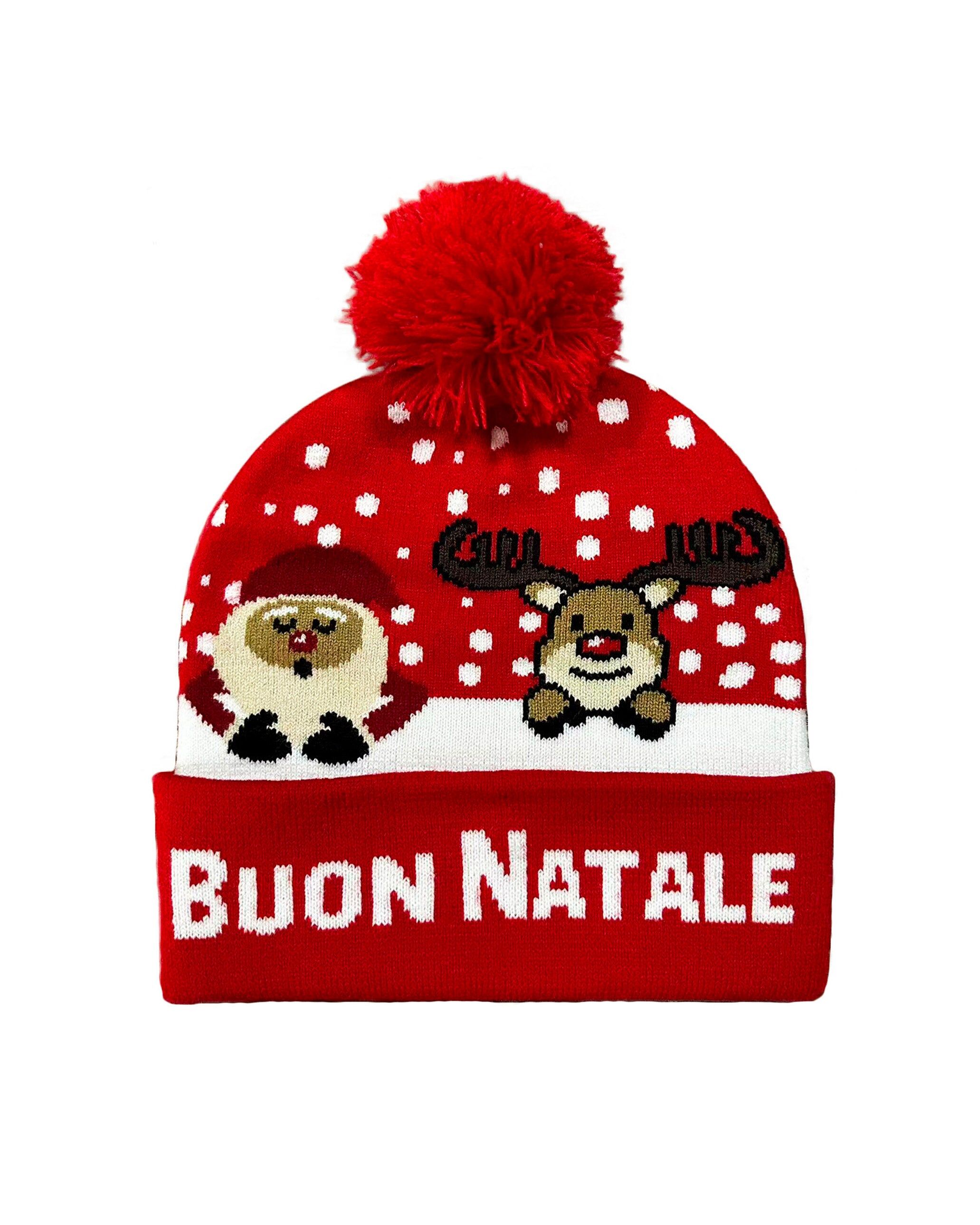 Beanie - red with Rudolph & Santa Italian
