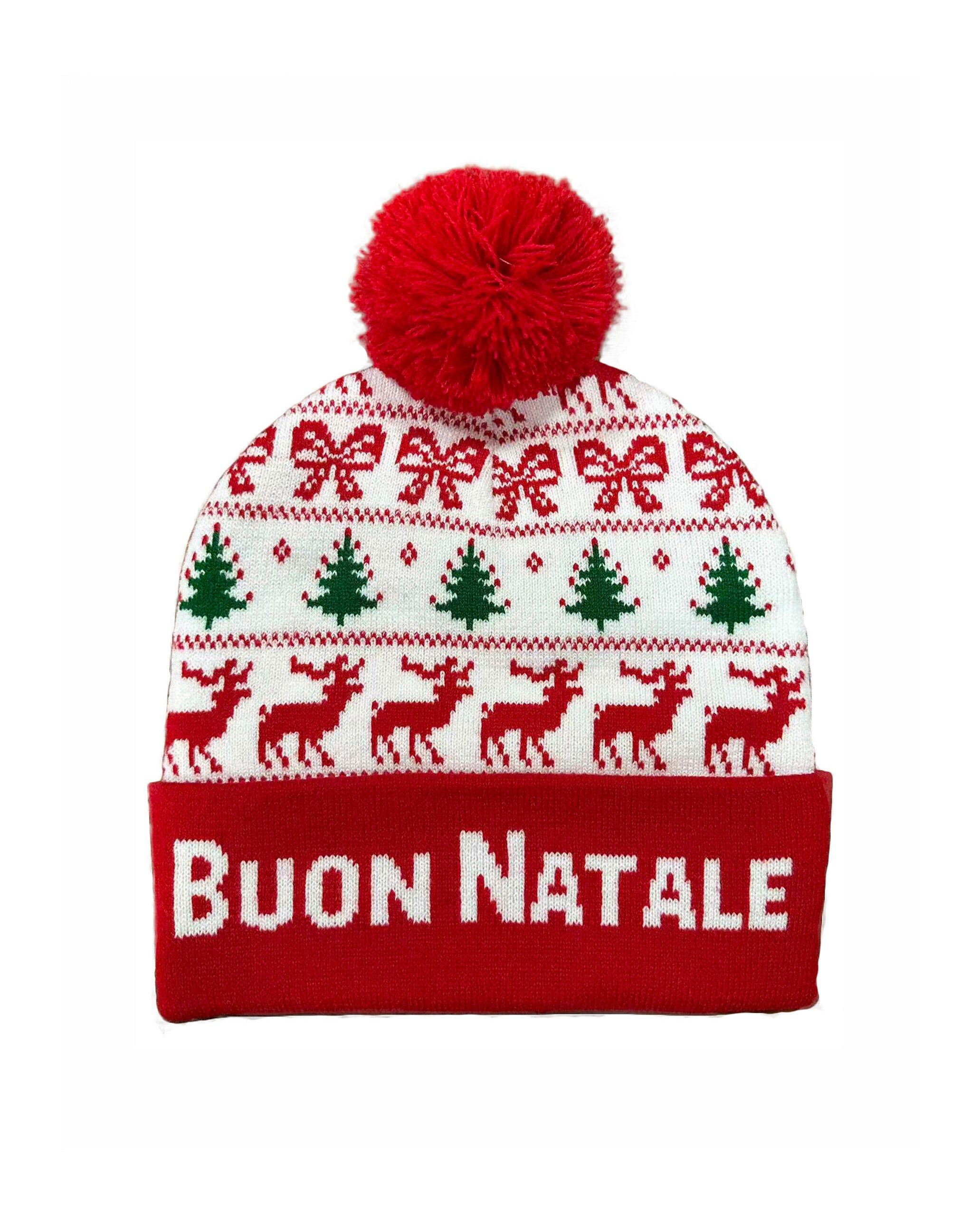 Beanie - white/red with symbols Italian