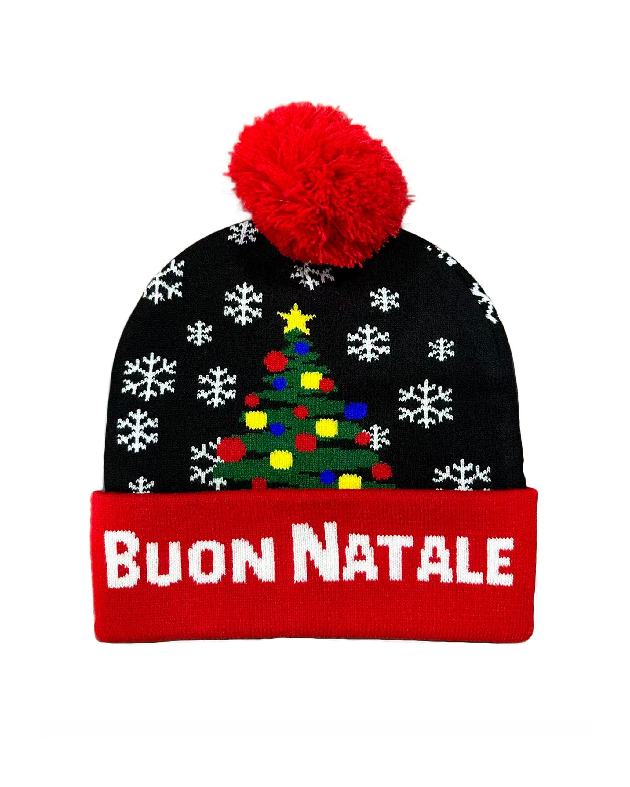 Beanie - black/red with tree Italian