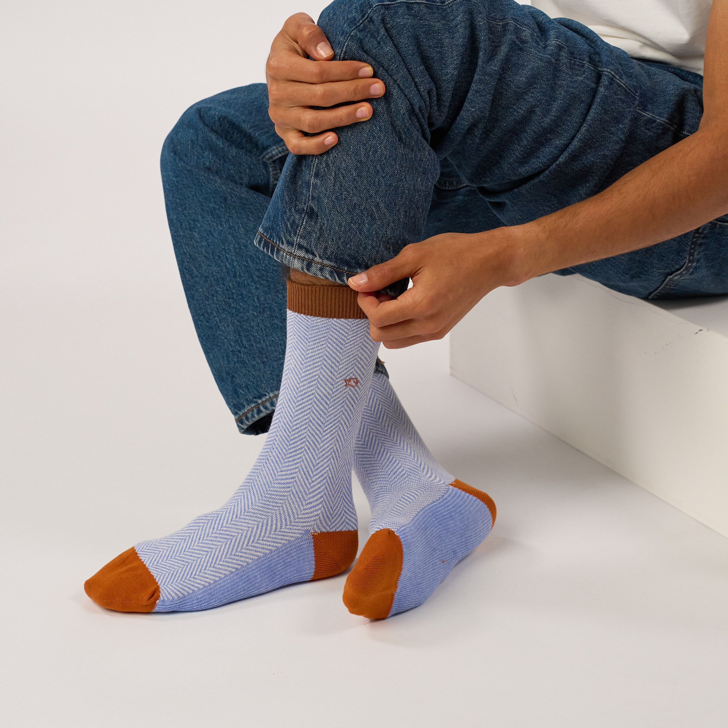 Chaussettes en coton peigné chevrons - Aube châtaigne