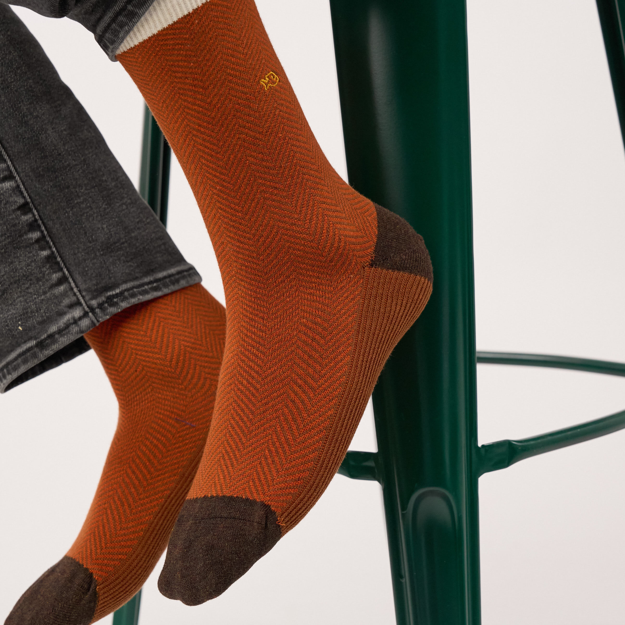 Chaussettes en coton peigné chevrons - Sépia