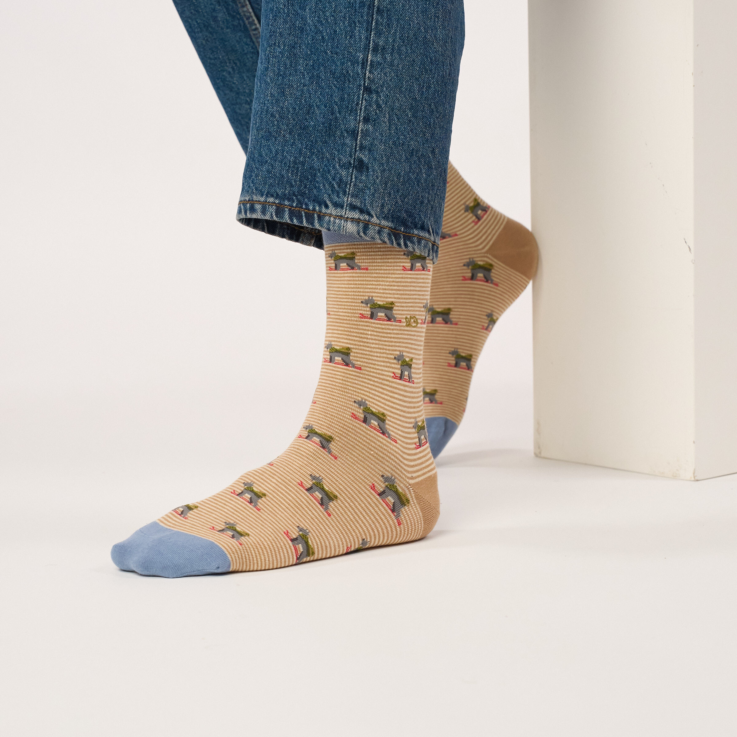 Chaussettes en coton peigné animaux - Chien skieur