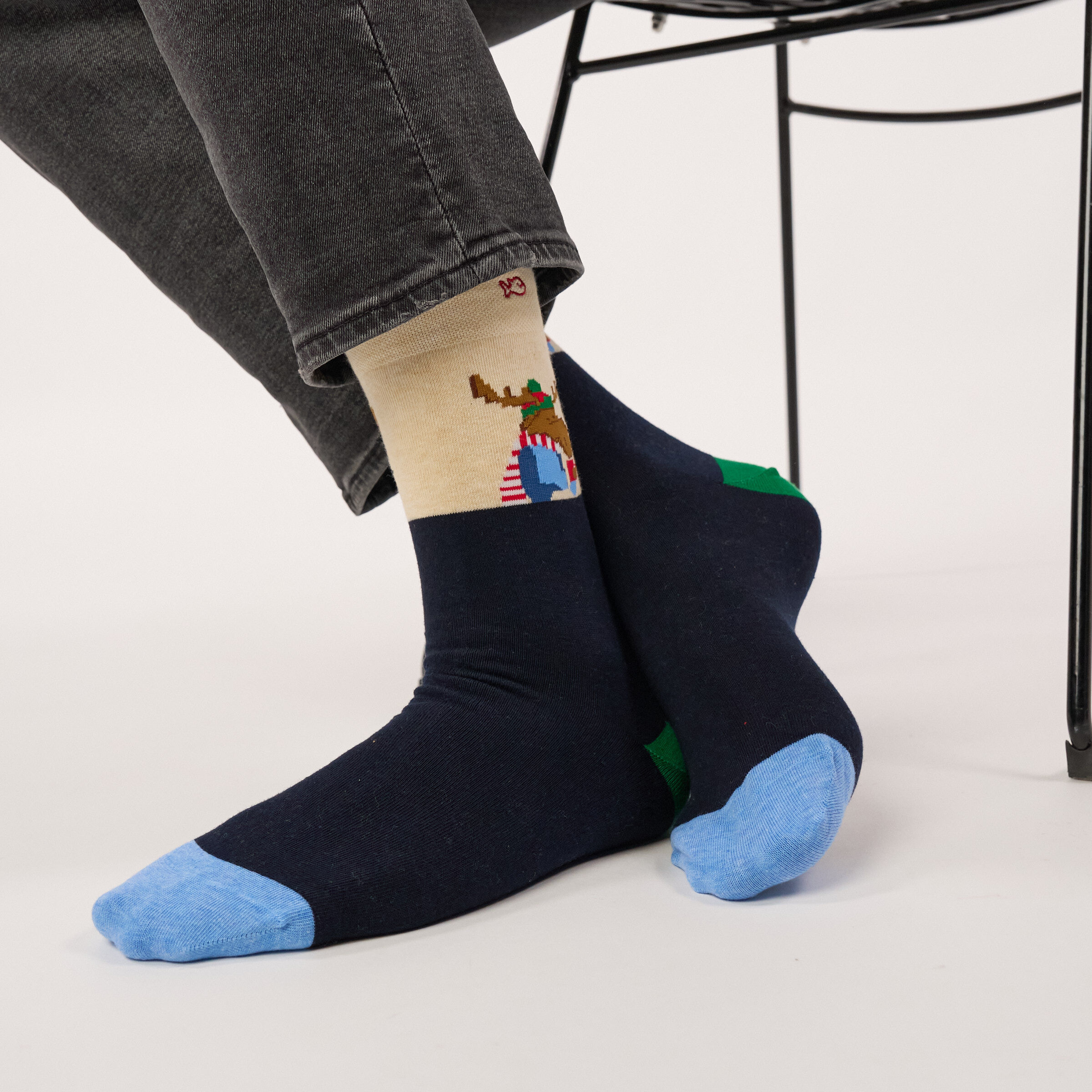 Chaussettes en coton peigné A motifs - Renne café