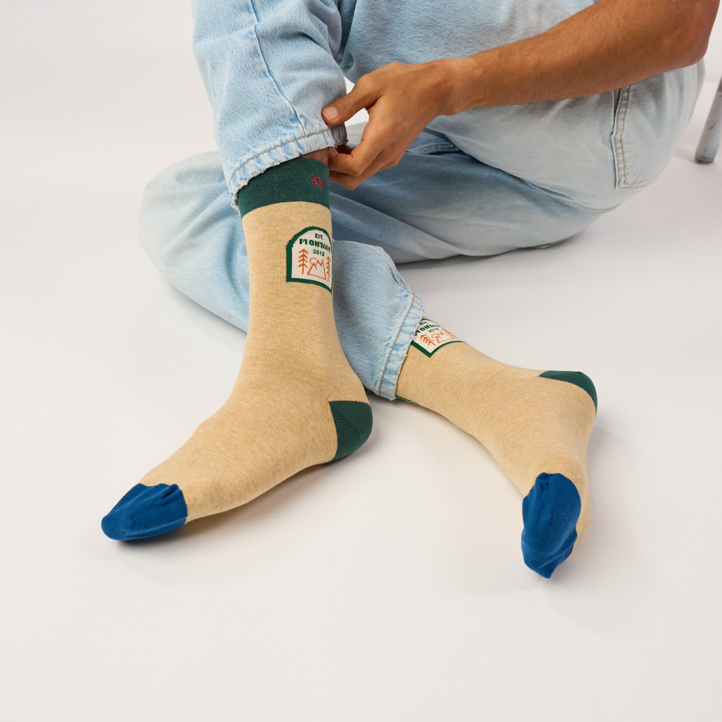 Chaussettes en coton peigné A motifs - Mountain patch