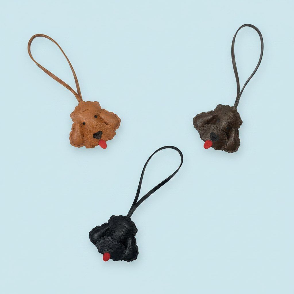 Pudel-Taschenanhänger aus Kunstleder