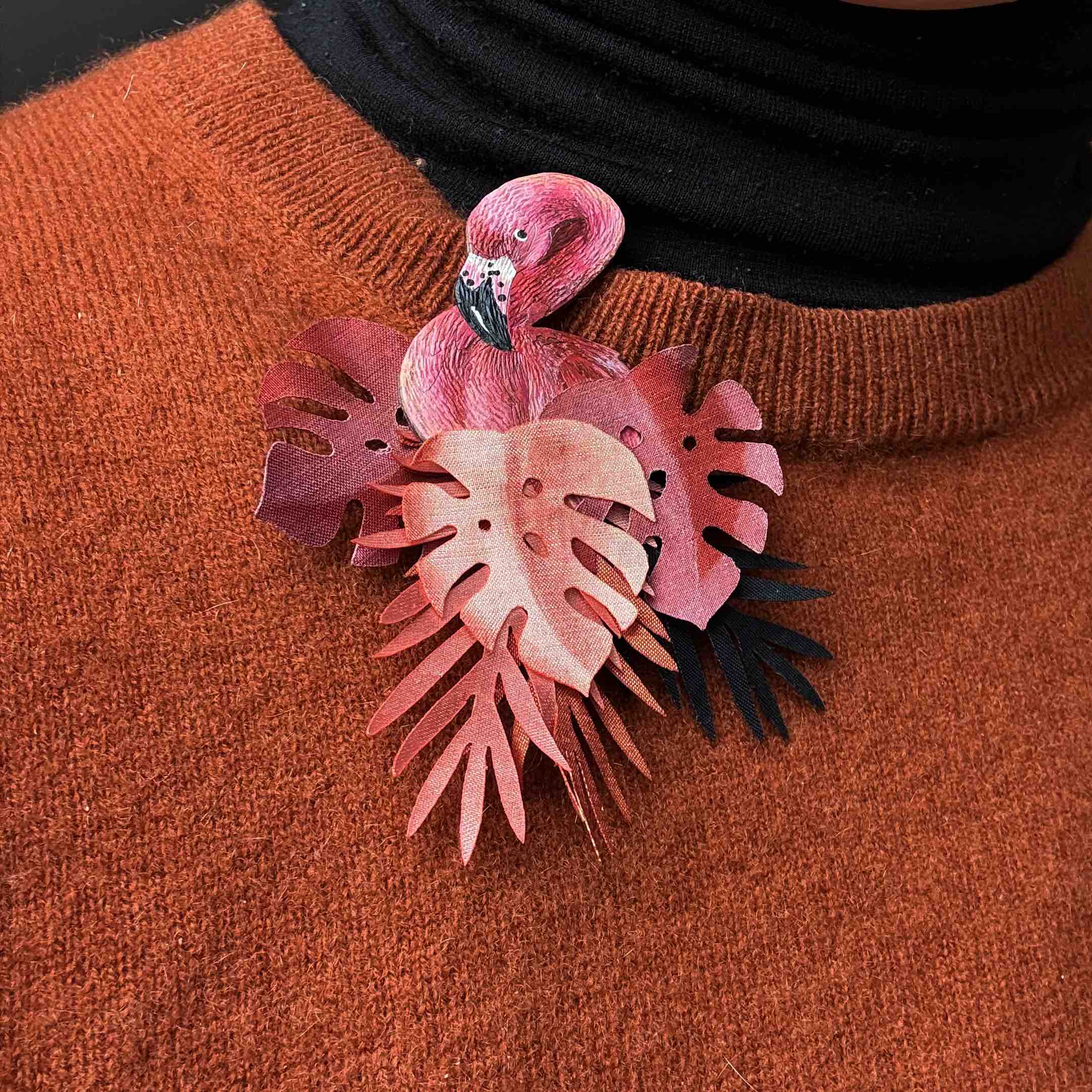Flamingo Calabash (Totumo) Statement Brooch