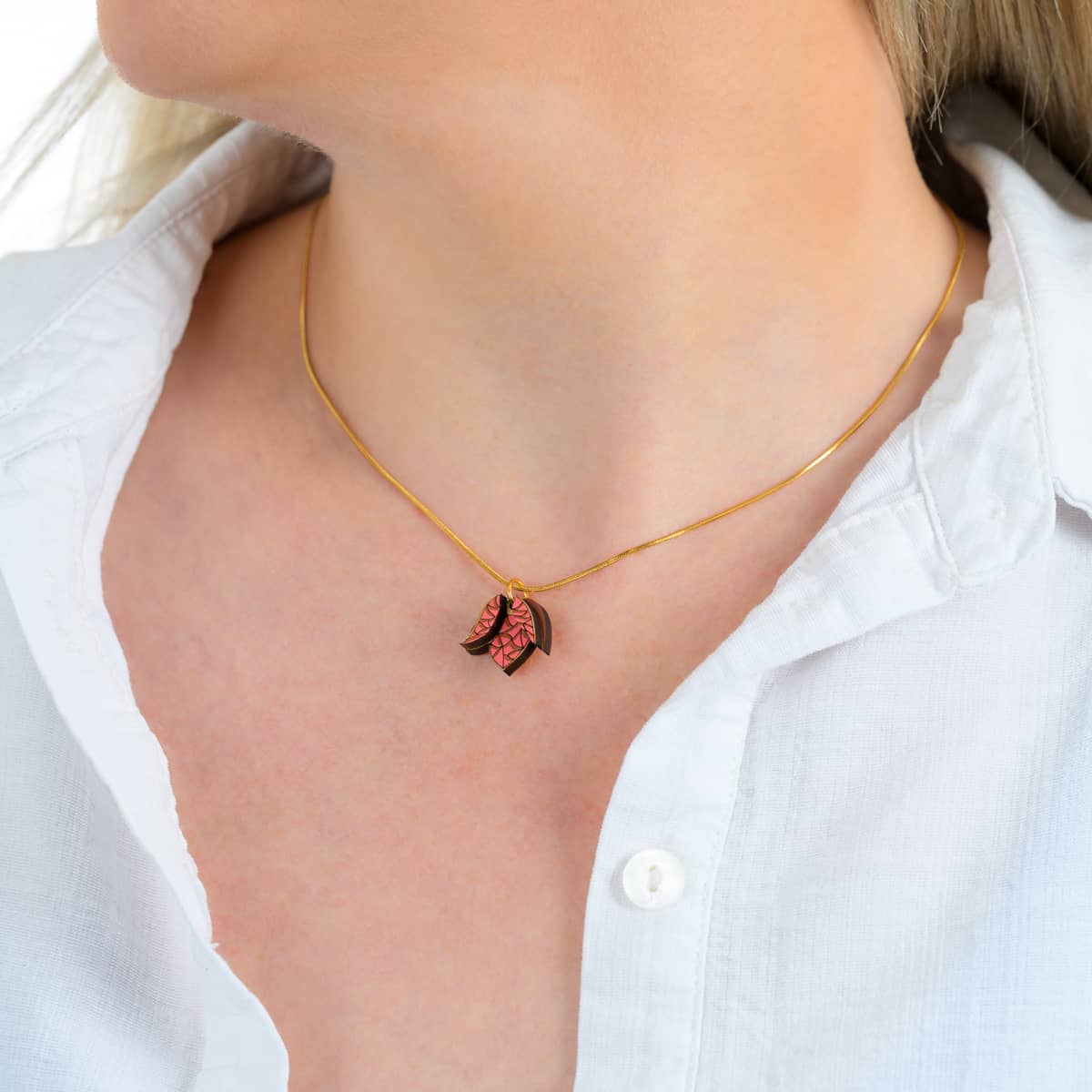 Bougainvillea Reclaimed Wood Necklace