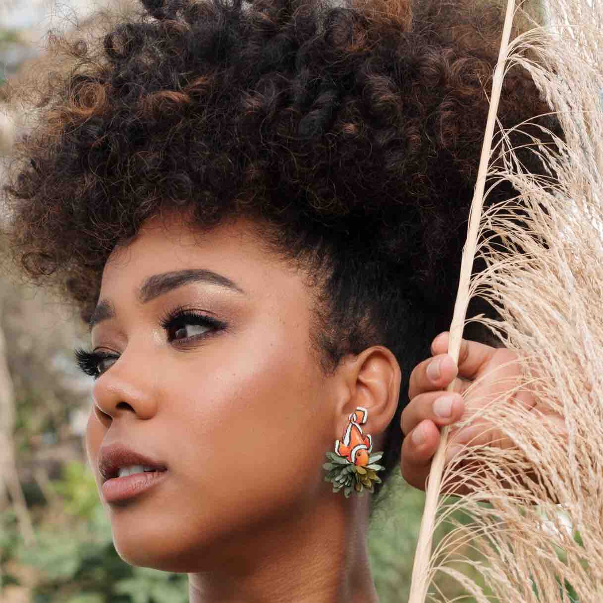 Clown Fish Statement Earrings – Handcrafted Sustainable Totumo Jewellery