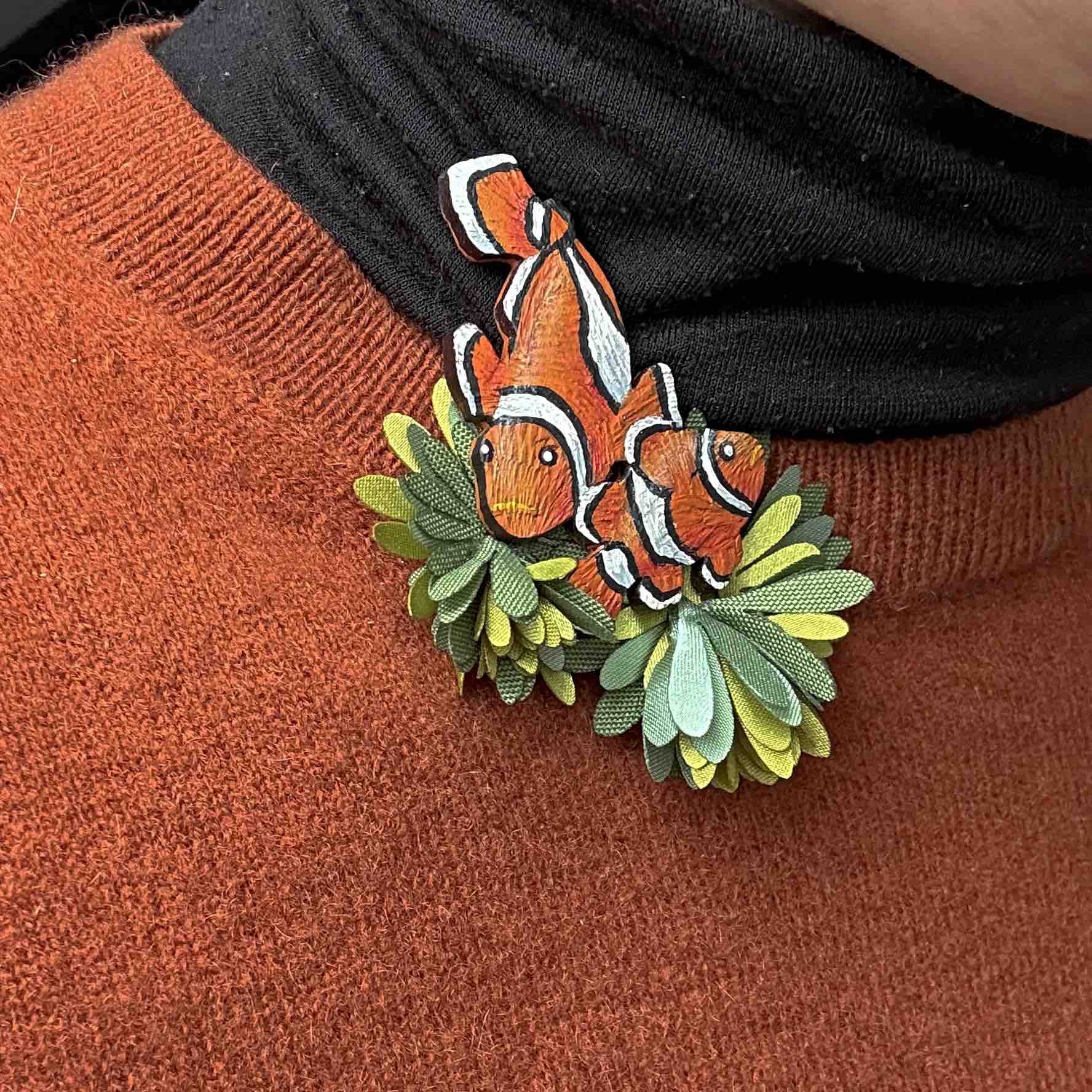 Clown Fish Calabash (Totumo) Brooch