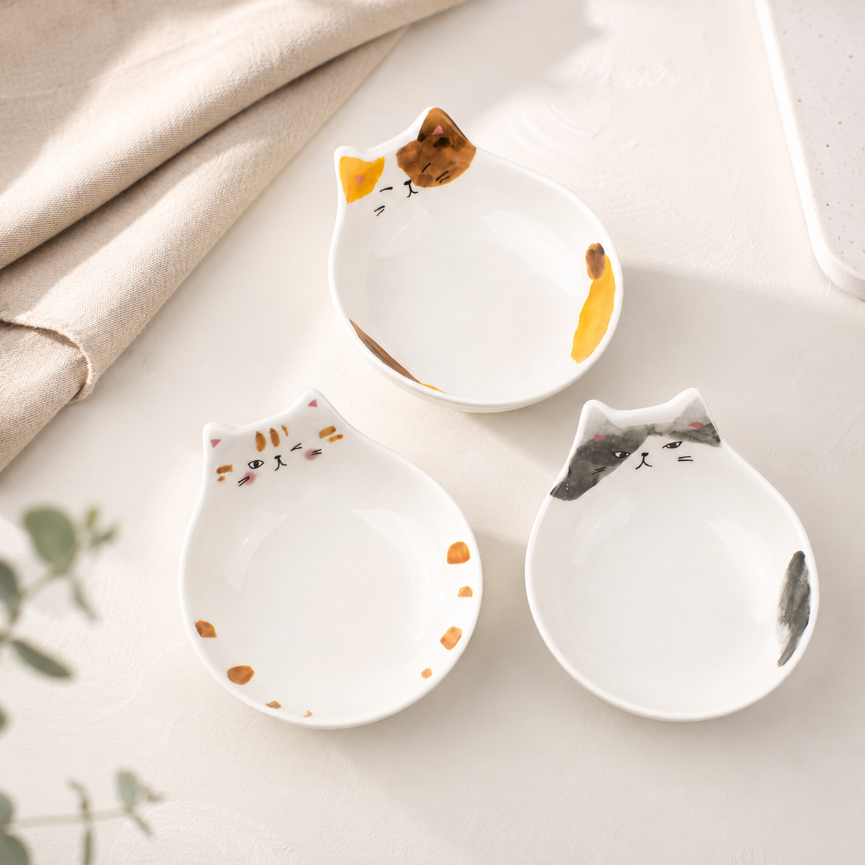 Cute Cat Face Ceramic Bowl Japanese Style Snack Dish