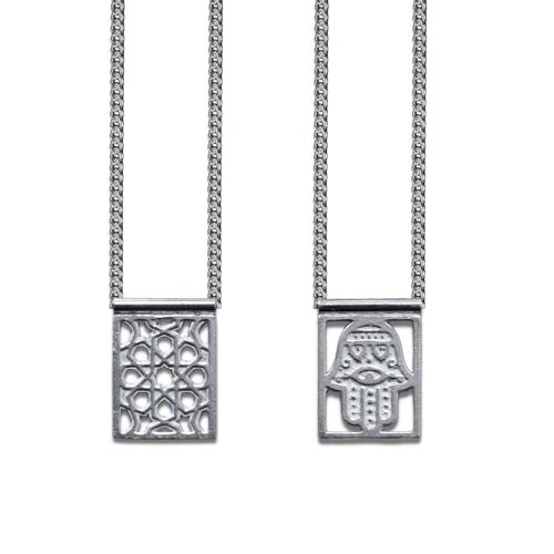 Hamsa Protection Escapulario in 925 Sterling Silver, with Chain