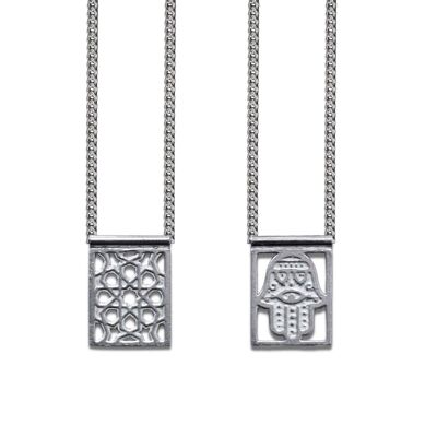 Hamsa Protection Escapulario in 925 Sterling Silver, with Chain