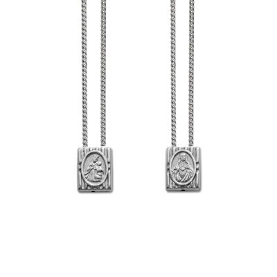 Small Traditional Protection Escapulario in 925 Sterling Silver, with Chain
