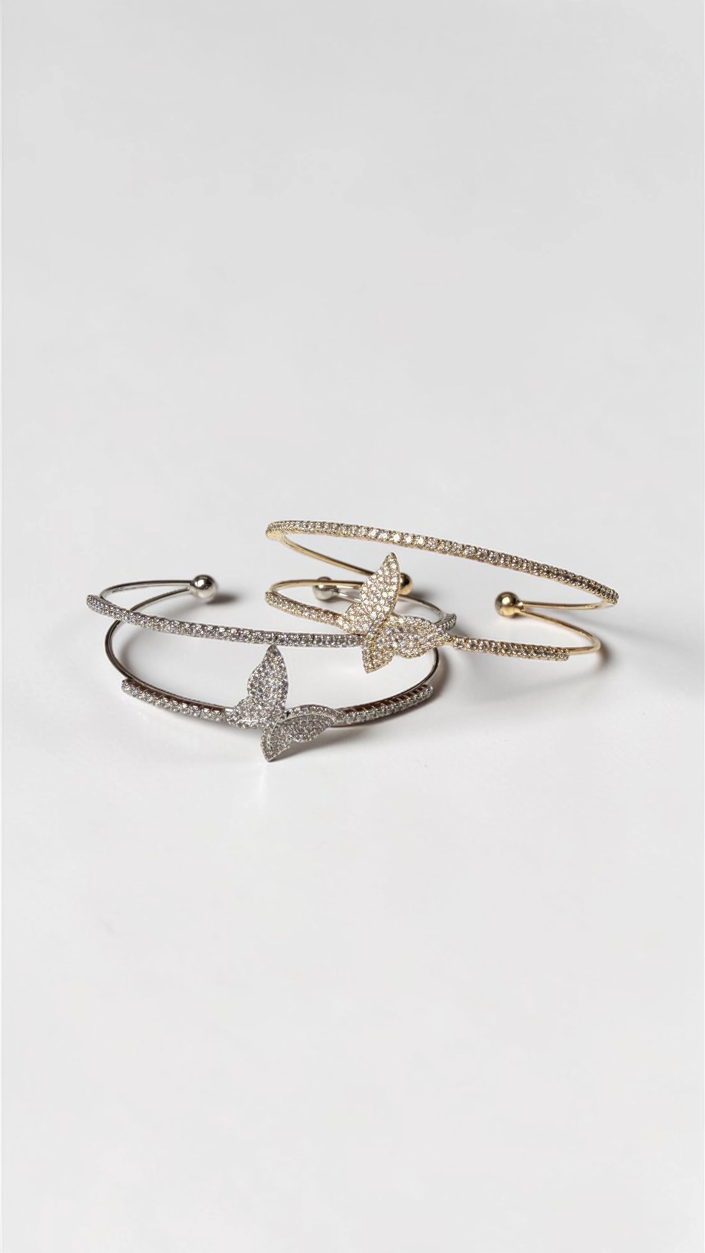 Pulsera de mariposa brillante en latón rodiado
