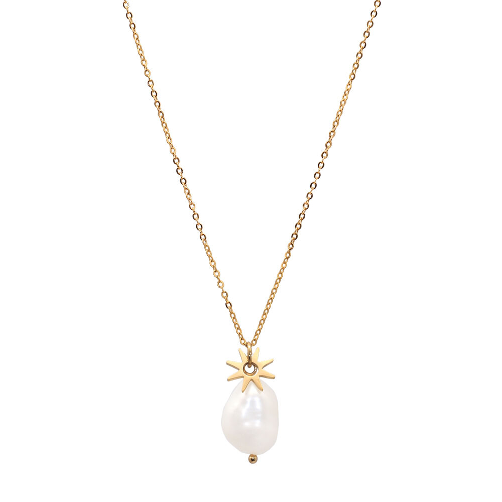 Collier avec perle d'eau douce et soleil ajourée