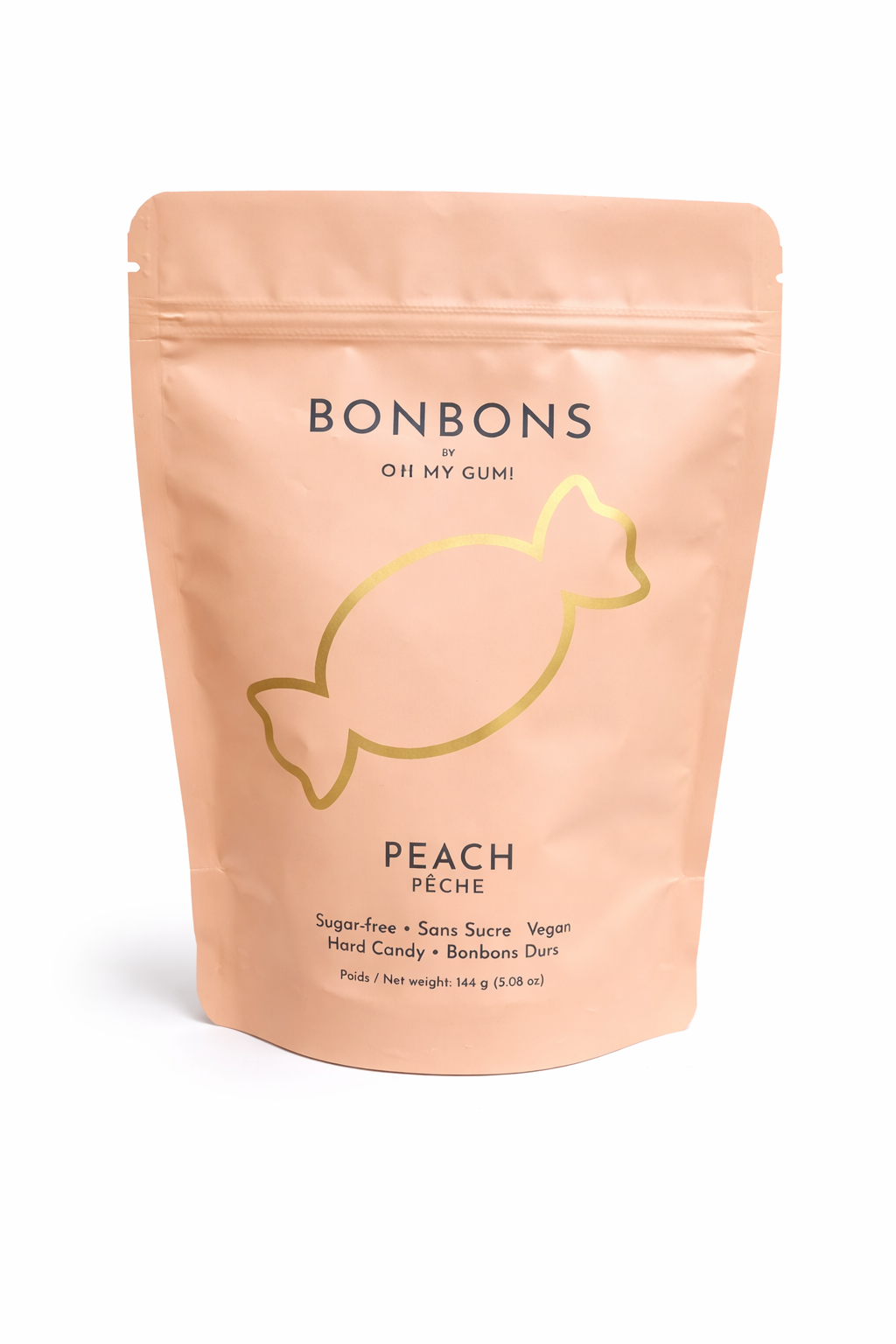 Pfirsichbonbons – Großer Beutel, 45 Stück – Zuckerfreie Hartbonbons