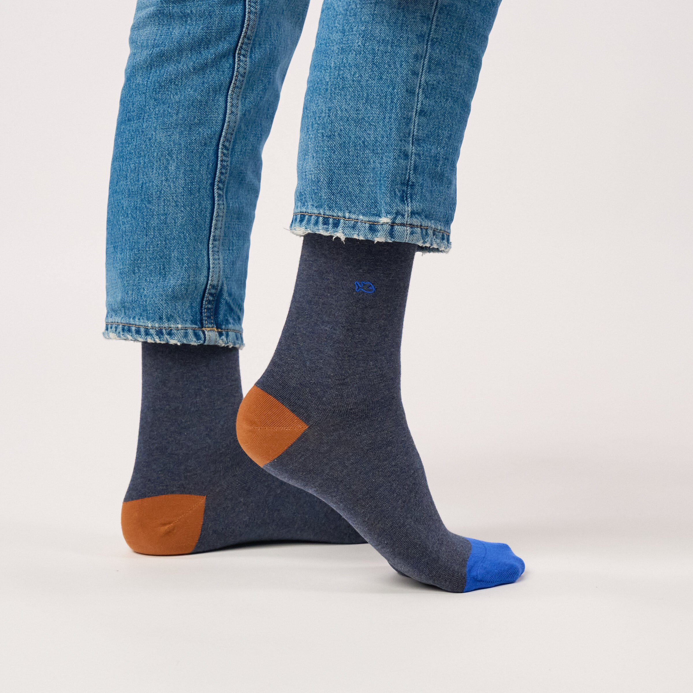 Chaussettes en coton peigné unies - Bleu chiné