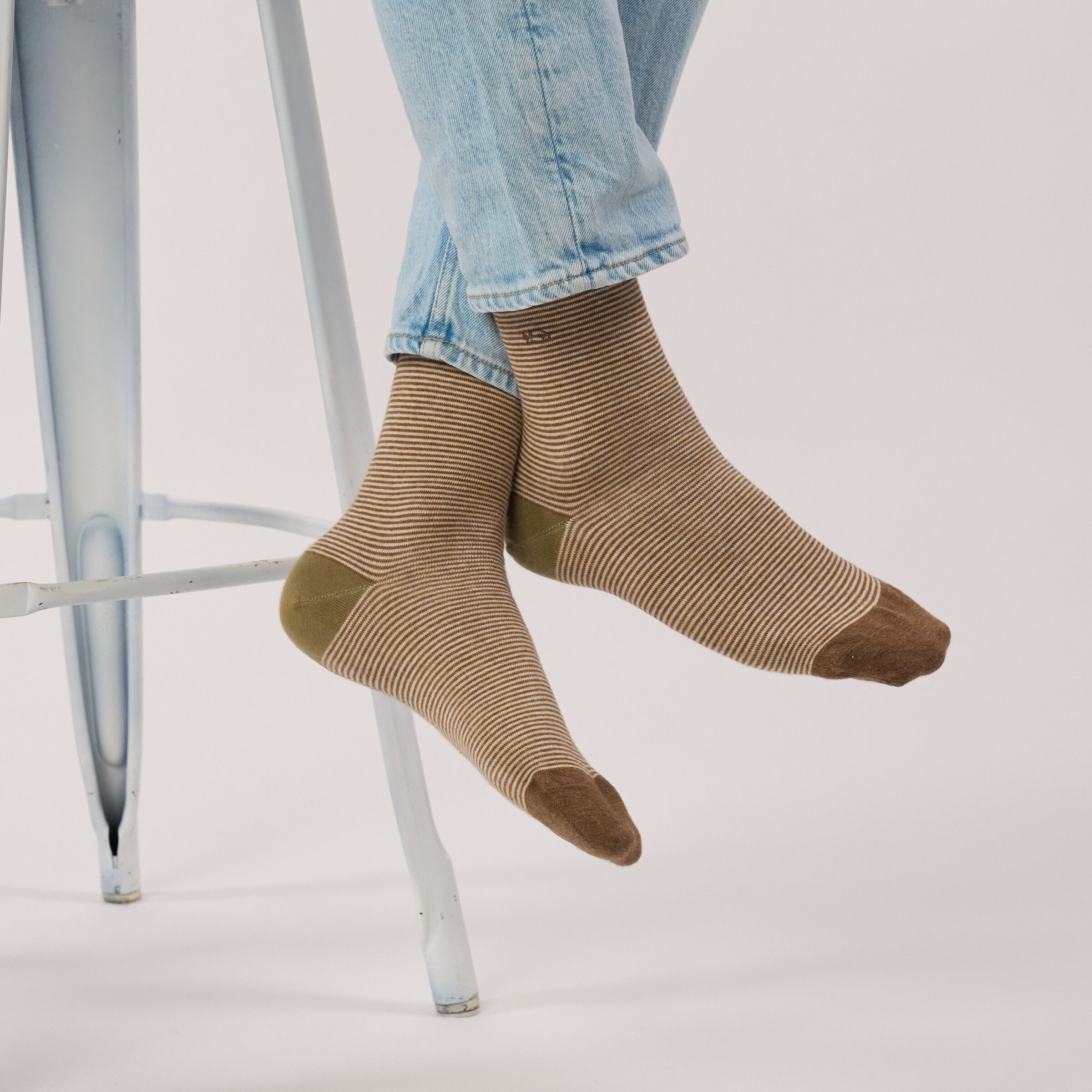 Chaussettes en coton peigné rayées - Sable