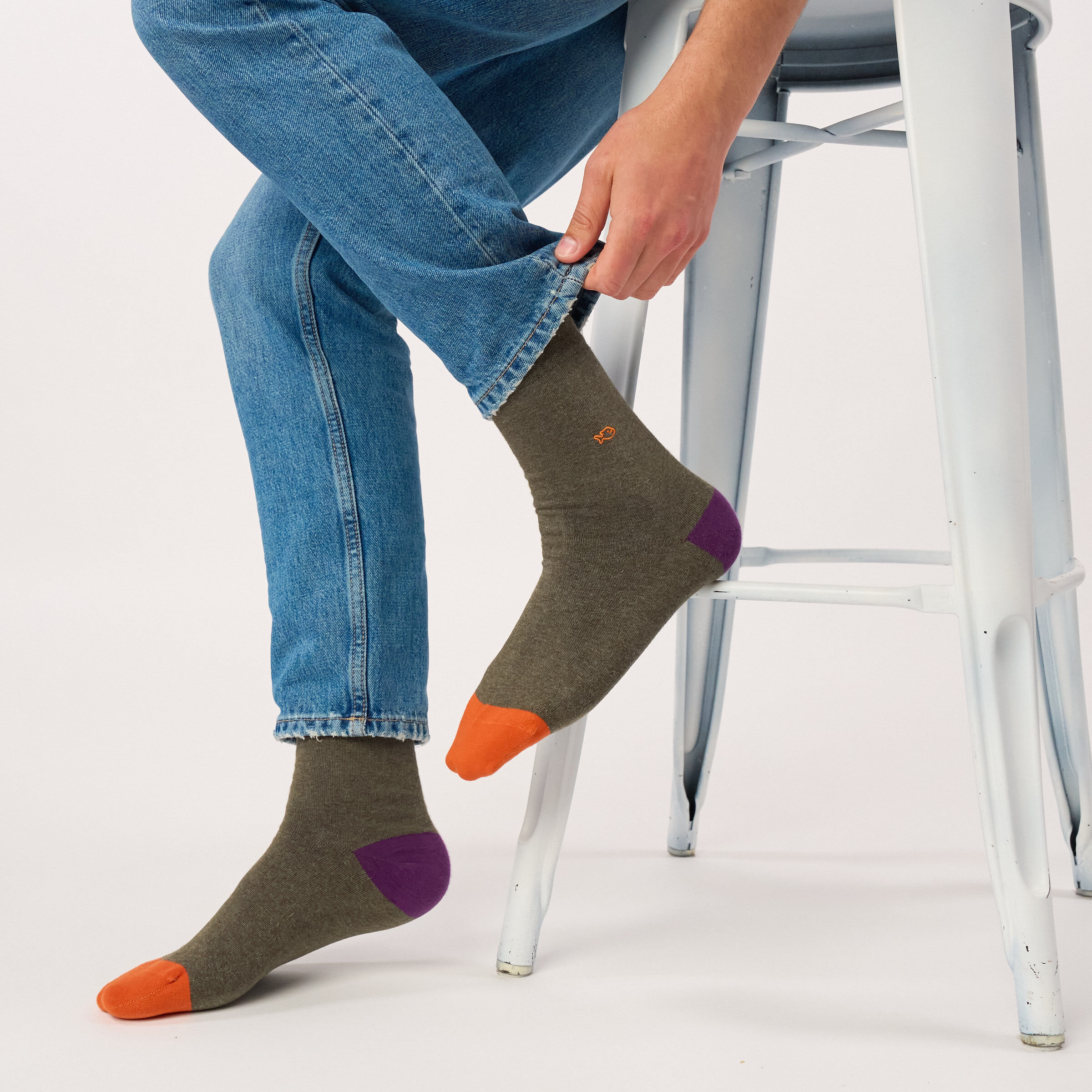 Chaussettes en coton peigné unies - Kaki chiné