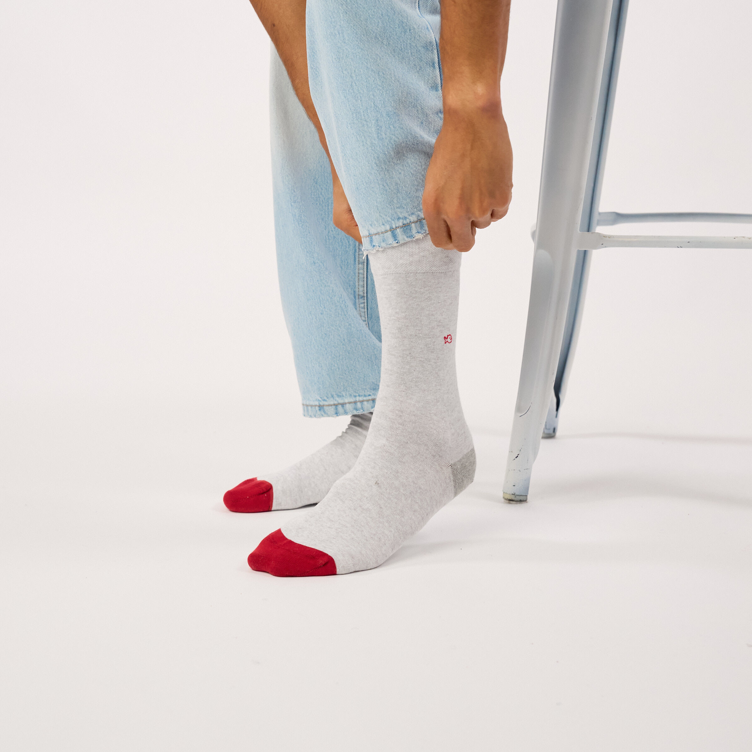 Chaussettes en coton peigné unies - Gris chiné