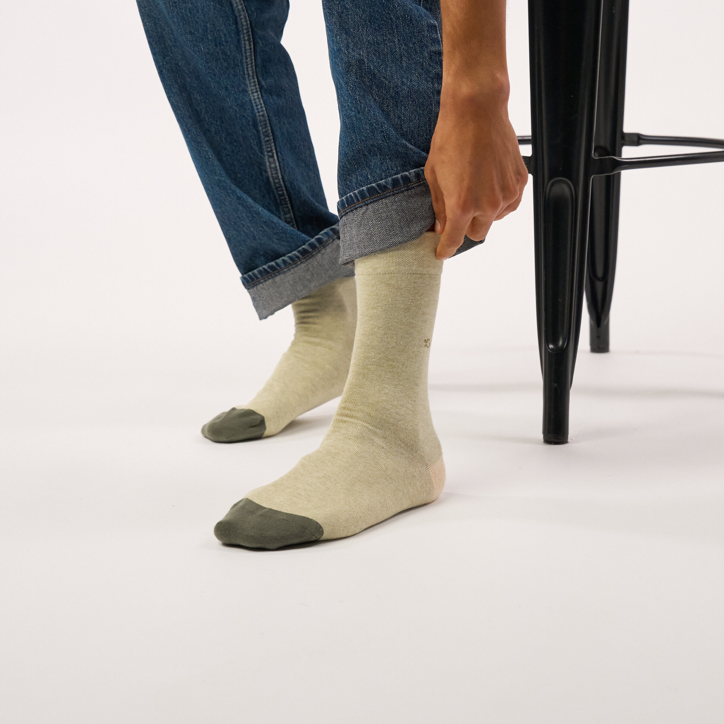 Chaussettes en coton peigné unies - Vert clair chiné