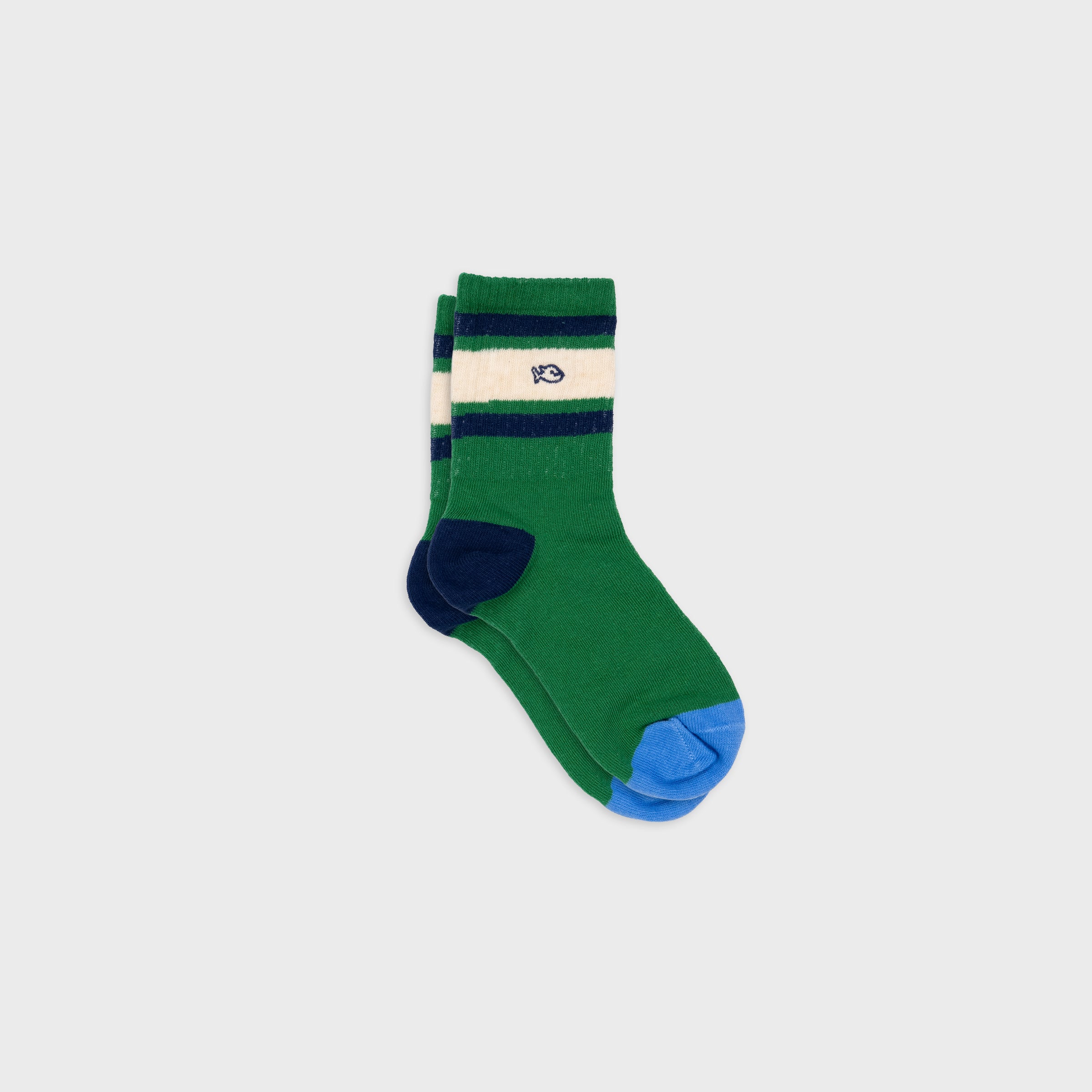 Chaussettes garçon retro - Bleu, rayé kaki et blanc