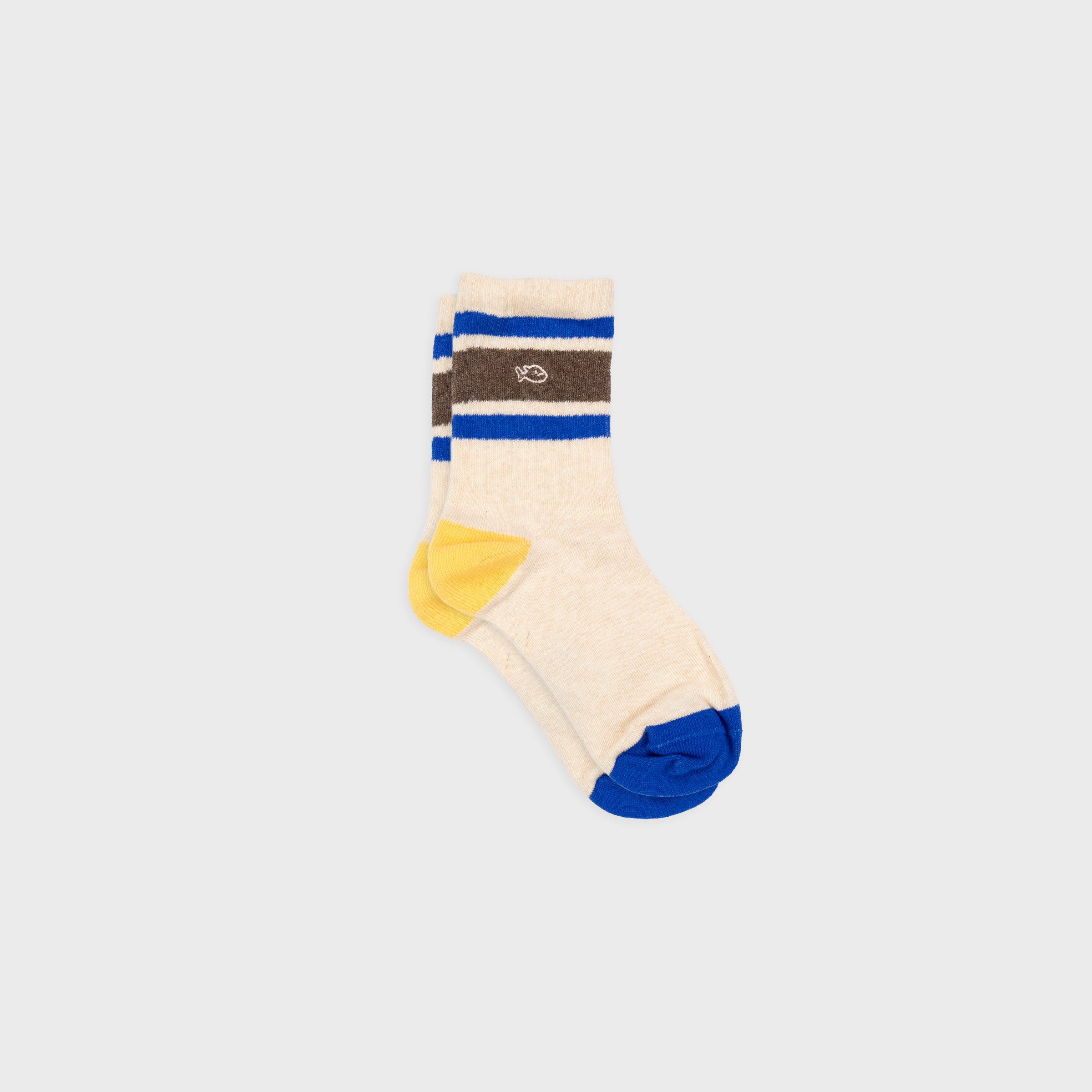 Chaussettes garçon retro - Beige, rayé bleu et marron
