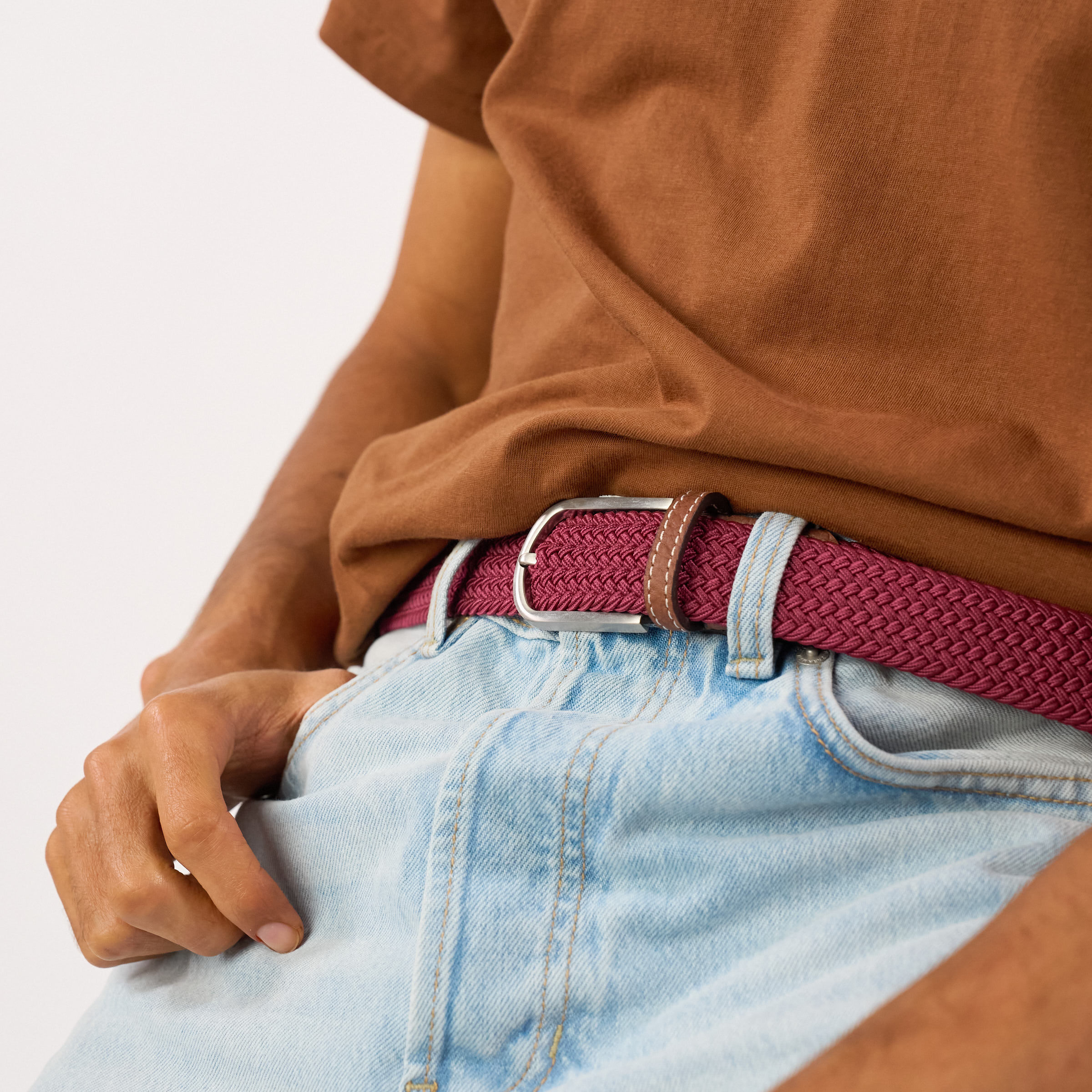 Ceinture tressée élastique unie - Grenat