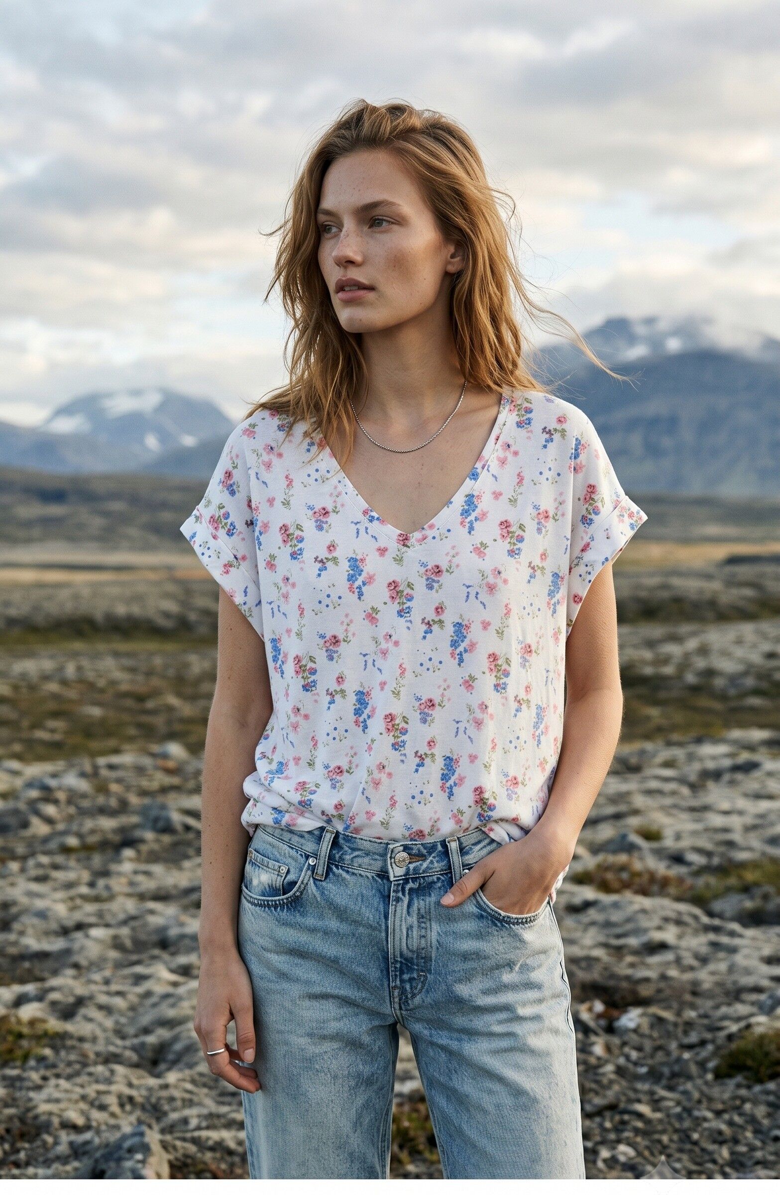 Floral Print Cotton T-shirt