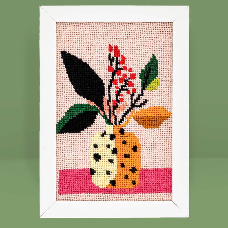 TELA - DISEGNO 15 X 20 CM - VASO CON PUNTINI ROSSI