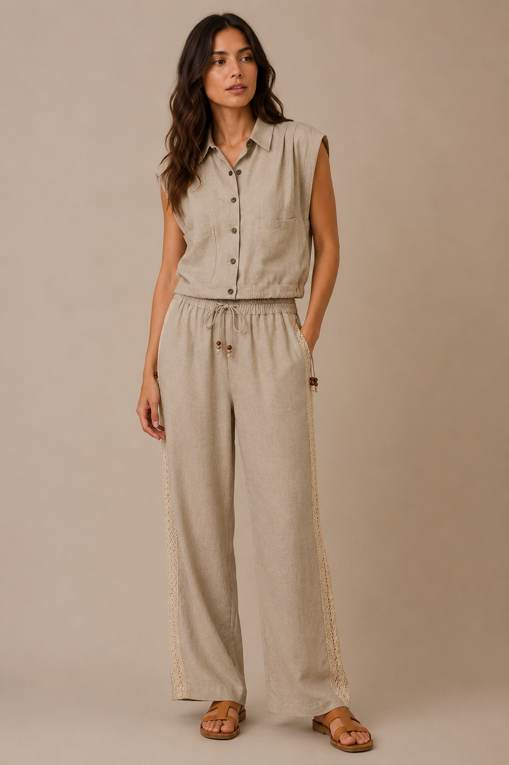 Pantalon Fluide Détail Dentelle - SELINA - Pack de 5 : 2S - 2M - 1L