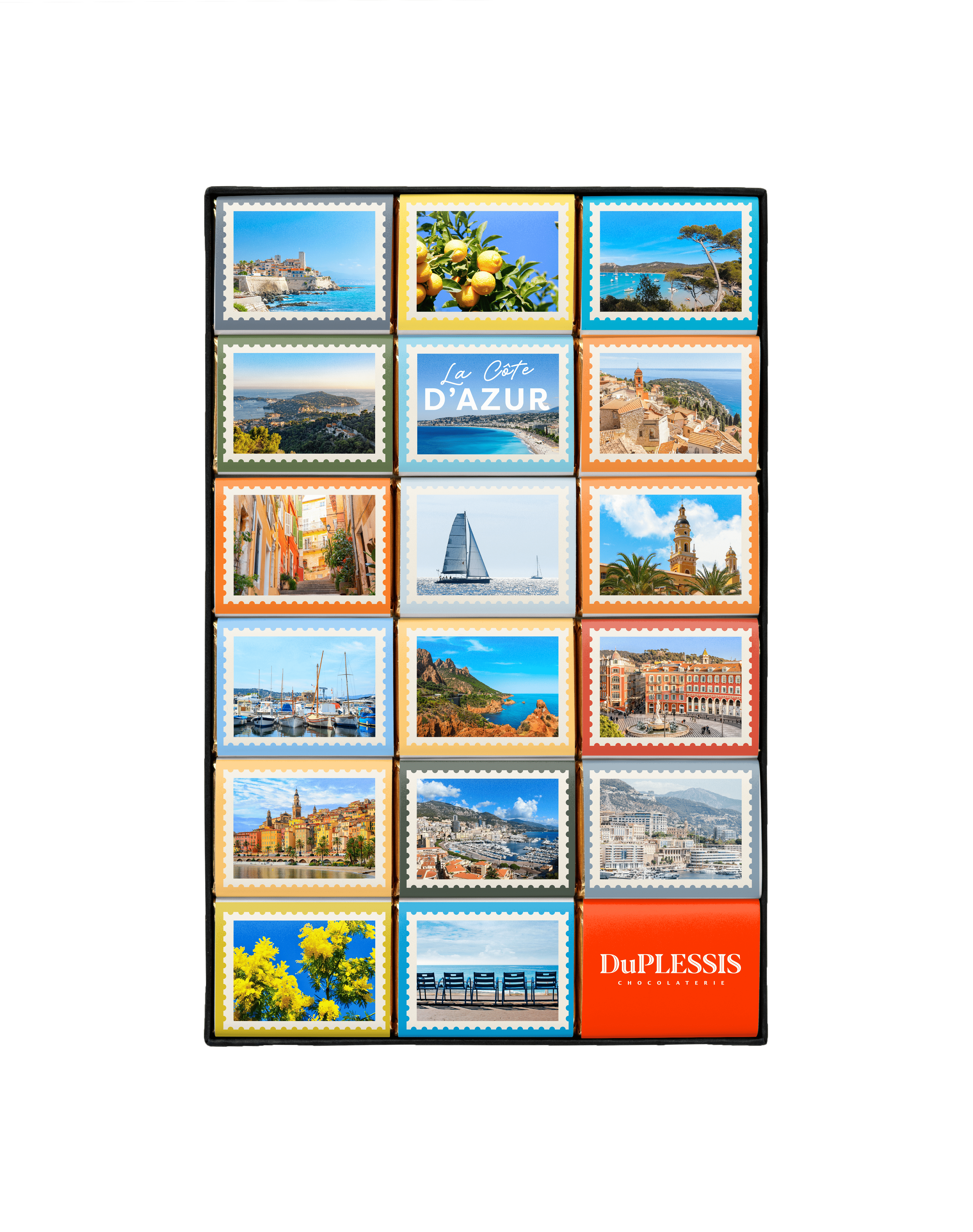 "Côte d'Azur Stamps" chocolate box