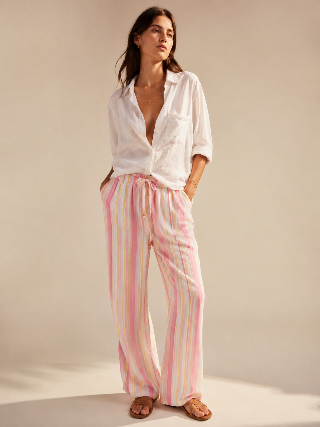 Pantalon Fluide Rayé Pastel - ALMEA - Pack de 5 : 2S - 2M - 1L