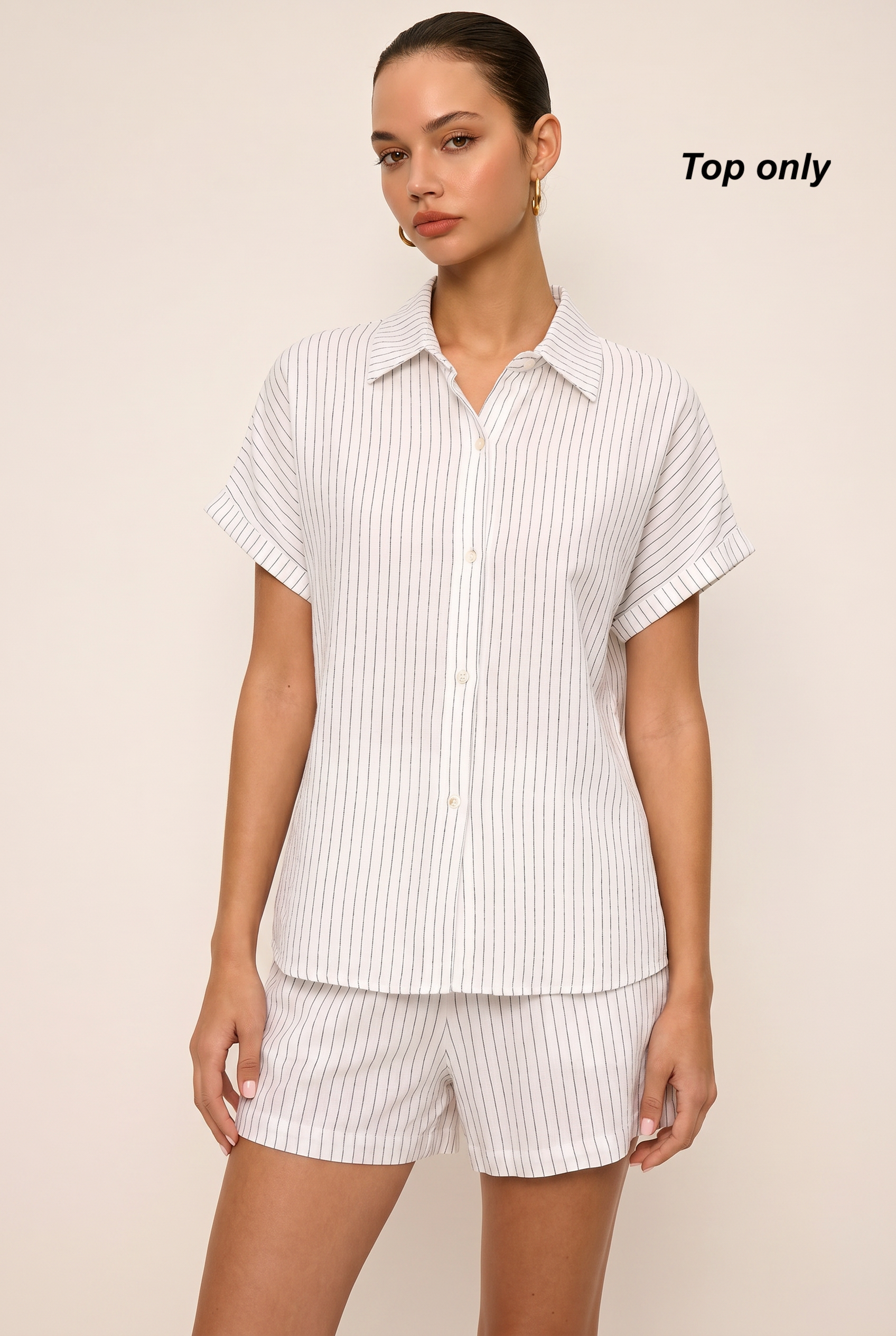 Camisa de lino a rayas de manga corta-2