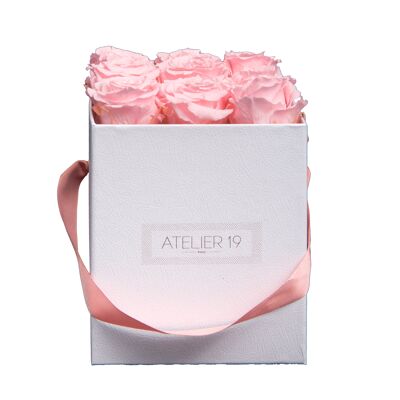 9 rosas eternas perfumadas rosa tierna - caja cuadrada blanca