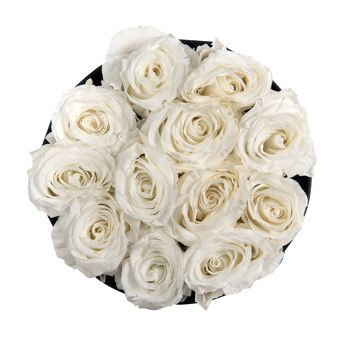 15 roses éternelles parfumées Blanc Pur - Box ronde Blanche 2