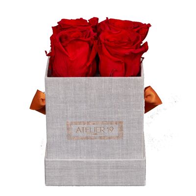 4 rosas eternas perfumadas Rouge Passion - Caja cuadrada gris