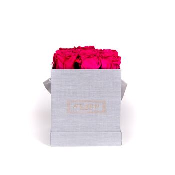 9 roses éternelles parfumées Fuchsia Peps - Box carrée Grise 2
